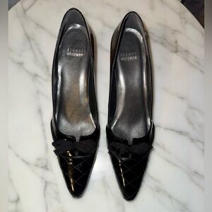 Stuart Weitzman Black Patent Leather Quilted Pointed Toe Kitten Heels 9.5
